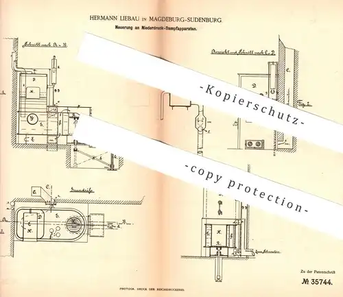 original Patent - Hermann Liebau , Magdeburg / Sudenberg , 1885 , Niederdruck - Dampfapparat | Heizung , Herd , Ofen !!!