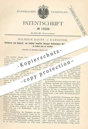 original Patent - Wilhelm Raydt , Hannover , 1880 , Wasser mittels Kohlensäure heben , werfen u. imprägnieren