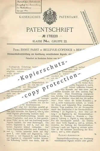 original Patent - Ernst Pabst , Berlin / Bellevue / Köpenick  1905 , Stromschlussvorichtung zur Signal Auslösung | Strom