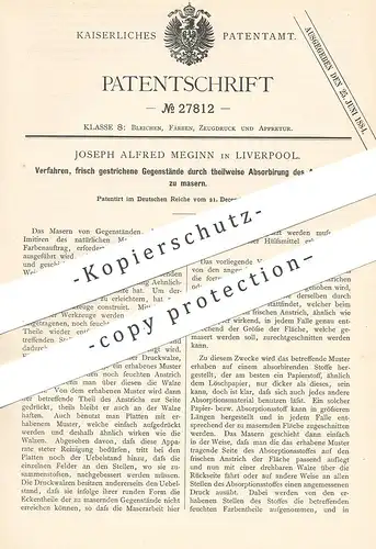 original Patent - Joseph Alfred Meginn , Liverpool , 1883 , frischen Anstrich per Absorbierung masern | Farbe , Maler !