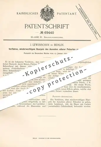 original Patent - J. Lewinsohn , Berlin , 1893 , minderwertigen Haarpelz veredeln | Pelz , Pelze | Haare , Mode !!
