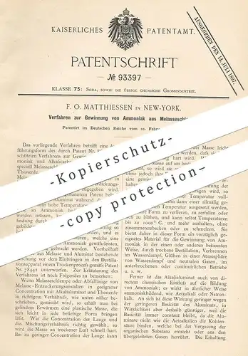 original Patent - F. O. Mathiessen , New York , USA , 1895 , Gewinnung von Ammoniak aus Melasseschlempe | Alkali !!