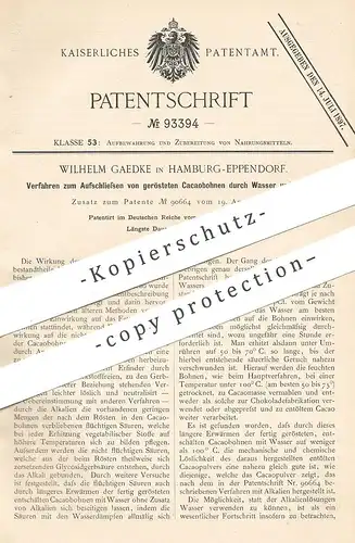 original Patent - Wilhelm Gaedke , Hamburg / Eppendorf , 1895 , Aufschließen von gerösteten Kakaobohnen | Kakao rösten