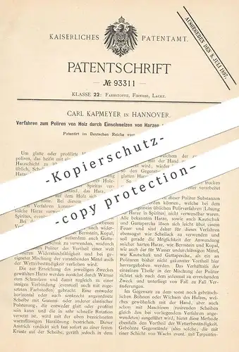 original Patent - Carl Kapmeyer , Hannover , 1896 , Polieren von Holz durch Einschmelzen von Harz | Lack | Tischler !!!