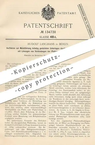 original Patent - Rudolf Langhans , Berlin , 1899 , Metallisierung durch Verbindungen von Platinmetall und Gold | Metall