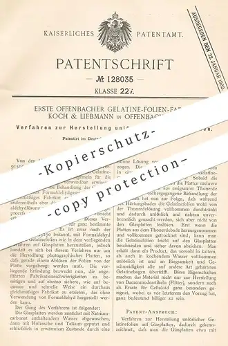 original Patent - Erste Gelatine Folien Fabrik Koch & Liebmann , Offenbach / Main , 1900 , unlösliche Gelatinefolie