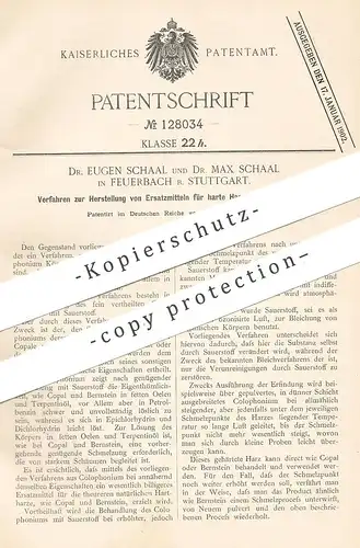 original Patent - Dr. Eugen & Dr. Max Schaal , Stuttgart / Feuerbach , 1900 , Ersatz für harte Harze aus Colophonium !!