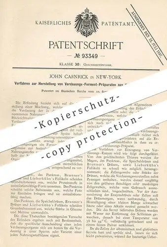 original Patent - John Carnrick , New York , 1895 , Verdauungspräparat aus tierischen Organen | Arznei , Medikkament