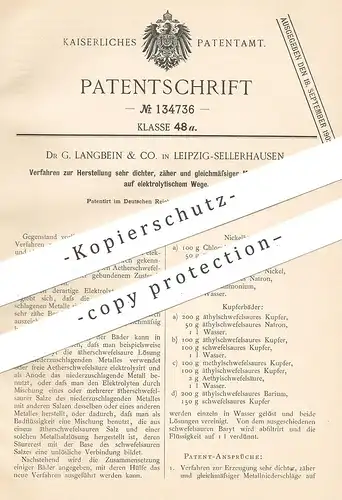 original Patent - Dr. G. Langbein & Co. , Leipzig / Sellerhausen , 1901 , Metallniederschläge auf elektrolytischem Weg