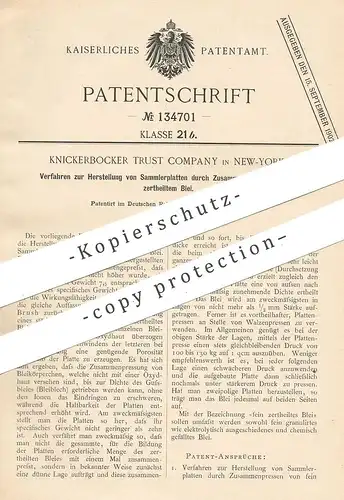 original Patent - Knickerbocker Trust Company , New York , 1900 , Herstellung von Sammlerplatten durch Pressen von Blei