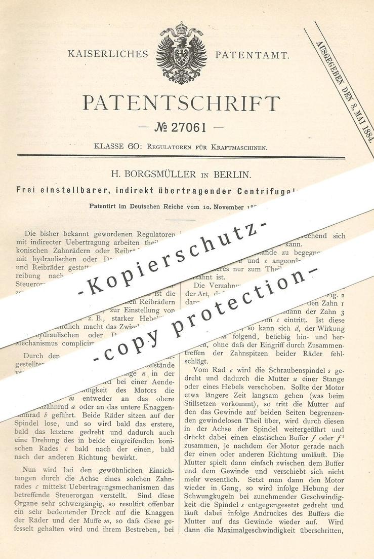 Original Patent H Borgsm Ller Berlin Zentrifugalregulator Zentrifuge Regulator