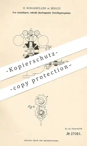original Patent - H. Borgsmüller , Berlin , 1883 , Zentrifugalregulator | Zentrifuge , Regulator , Motor , Motoren !!