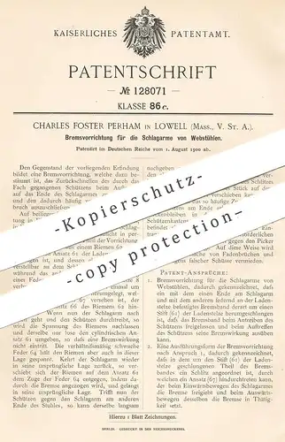 original Patent - Charles Foster Perham , Lowell , Massachusetts , USA , 1900 , Bremse für die Schlagarme am Webstuhl !!