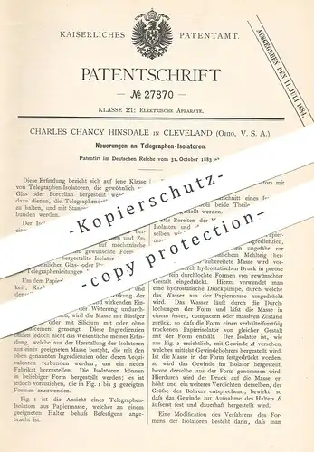original Patent - Charles Chancy Hinsdale , Cleveland , Ohio , USA , Telegraphen - Isolatoren | Telegraph - Isolator !!