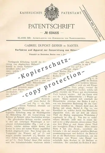 original Patent - Gabriel Dupont Dennis , Nantes , 1892 , Konservierung der Hülsenfrüchte | Bohnen , Erbsen konservieren