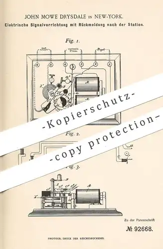 original Patent - John Mowe Drysdale , New York , 1896 , Elektrische Signalvorrichtung | Eisenbahn Signal | Elekromagnet