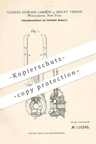 original Patent - Charles Howard Lambkin , Mount Vernon , Westchester , New York , 1897 , Schraubenschlüssel | Werkzeug