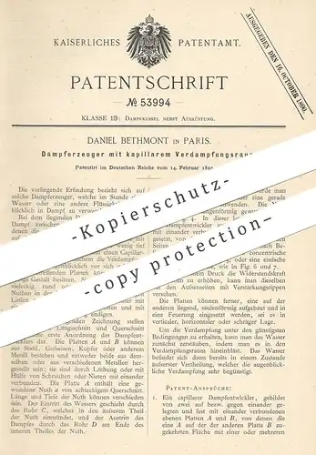 original Patent - Daniel Bethmont , Paris , Frankreich , Dampferzeuger mit kappillarem Verdampfungsraum | Dampfkessel