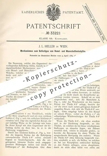 original Patent - J. L. Heller , Wien , 1885 , Mechanik an Knopf , Manschettenknopf | Schneider | Knöpfe !!!