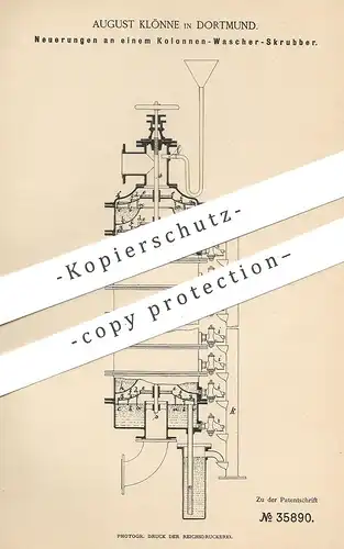 original Patent - August Klönne , Dortmund , 1885 , Kolonnen - Wascher - Skrubber | Gas , Teer , Ammoniak , Naphtalin !!