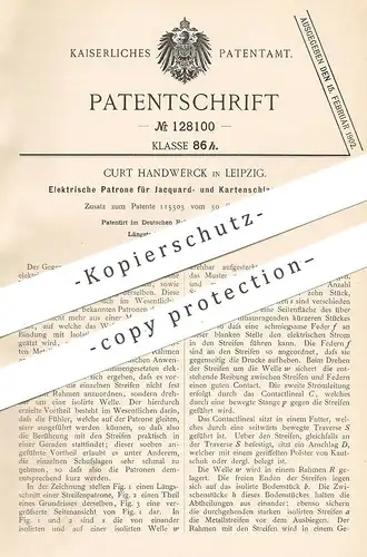 original Patent - Curt Handwerck , Leipzig , 1901 , Elektrische Patrone für Webstuhl , Jaquard- u. Kartenschlagmaschine
