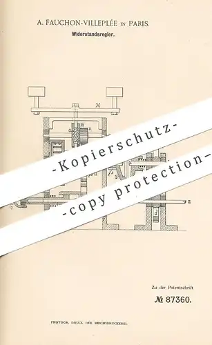 original Patent - A. Fauchon-Villeplée , Paris , Frankreich , 1894 , Widerstandsregler | Widerstand | Motor , Motoren !