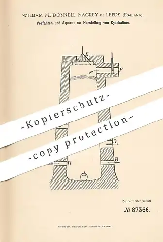 original Patent - William Mc Donnell Mackey , Leeds , England , 1894 , Herst. von Zyankalium | Kali , Chemie | Ofen