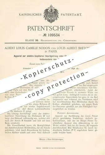 original Patent - Albert Louis Camille Nodon , Louis Albert Bretonneau , Paris Frankreich , 1898 , Holz - Imprägnierung