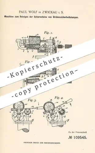 original Patent - Paul Wolf , Zwickau , 1899 , Reinigen der Schornsteine an Grubensicherheitslampe | Lampe | Schornstein