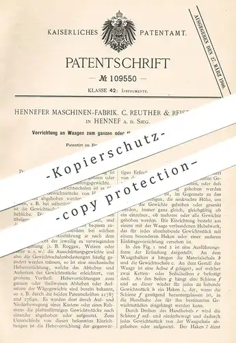 original Patent - Maschinenfabrik , C. Reuther & Reisert mbH , Hennef , 1898 , Waage | Waagen , Gewicht , Wiegen !!!