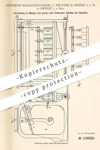 original Patent - Maschinenfabrik , C. Reuther & Reisert mbH , Hennef , 1898 , Waage | Waagen , Gewicht , Wiegen !!!