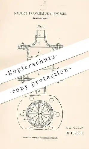 original Patent - Maurice Travailleur , Brüssel , 1899 , Gasdruckregler | Gasdruck - Regler | Gasmotor , Gas - Motor !!!