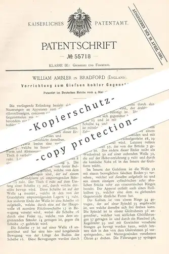 original Patent - William Ambler , Bradford , England , 1890 , Gießen hohler Gegenstände | Gießerei , Formen | Metall !