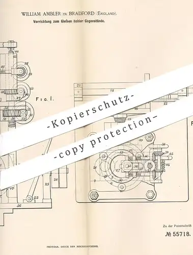 original Patent - William Ambler , Bradford , England , 1890 , Gießen hohler Gegenstände | Gießerei , Formen | Metall !