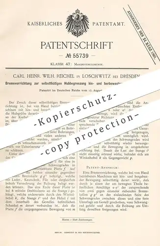 original Patent - Carl Heinr. Wilh. Reichel , Dresden / Loschwitz , 1890 , Bremse zur selbsttätigen Hubbegrenzung