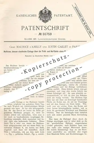 original Patent - Graf Maurice d' Amilly , Justin Caillet , Paris , Frankreich , 1890 , Hufeisen | Huf - Eisen | Schmied