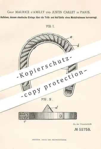 original Patent - Graf Maurice d' Amilly , Justin Caillet , Paris , Frankreich , 1890 , Hufeisen | Huf - Eisen | Schmied