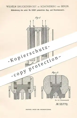 original Patent - Wilhelm Druckenbrodt , Berlin / Schöneberg , 1890 , Zugmesser , Druckmesser | Druck , Zugkraft messen