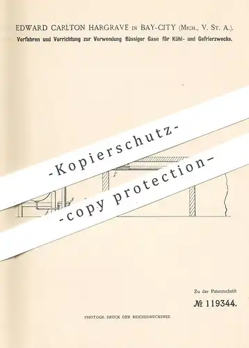 original Patent - Edward Carlton Hargrave , Bay City , Michigan , USA , 1899 , flüssige Gase zur Kühlung , Gefrieren !!