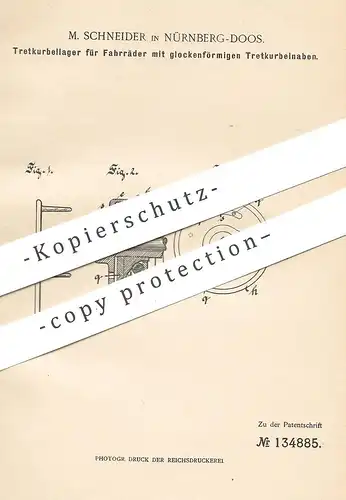 original Patent - M. Schneider , Nürnberg / Doos , 1901 , Tretkurbellager für Fahrräder | Fahrrad | Pedale , Tretkurbel