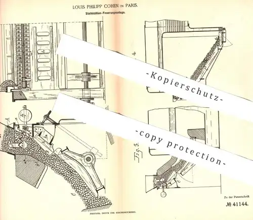 original Patent - Louis Philipp Cohen , Paris , Frankreich , 1887 , Steinkohle - Feuerung | Kohle , Dampfkessel , Ofen !