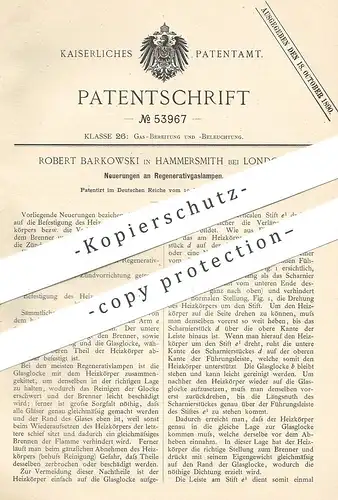 original Patent - Robert Barkowski , Hammersmith / London , England , 1889 , Regenerativgaslampe | Gaslampe , Gas Lampe