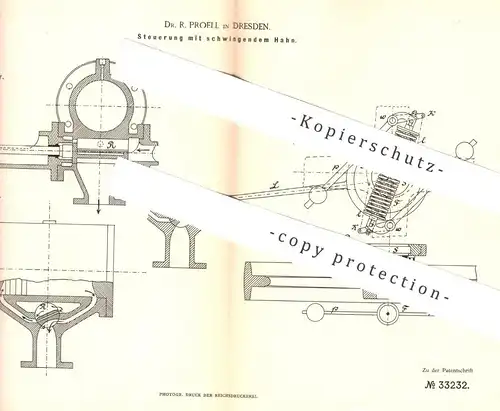 original Patent - Dr. R. Proell , Dresden , 1885 , Steuerung mit schwingendem Hahn | Dampfmaschine | Motor !!!