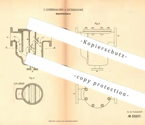 original Patent - J. Losenhausen , Düsseldorf , 1885 , Dampfentwässerer | Dampfkessel | Dampfwasser | Kessel !!