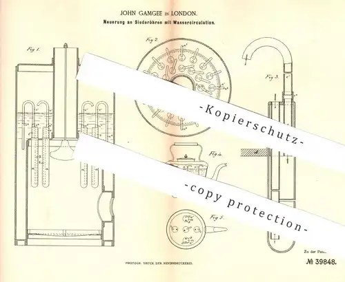 original Patent - John Gamgee , London , England  1886 , Siederöhren mit Wasserzirkulation | Dampfkessel , Dampfmaschine