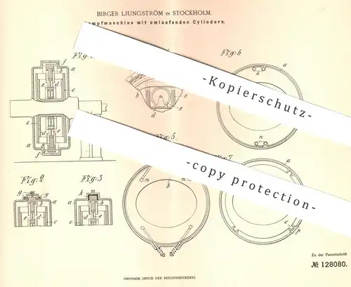 original Patent - Birger Ljungström , Stockholm , 1900 , Dampfmaschine mit umlaufenden Zylindern | Motor , Motoren !!!