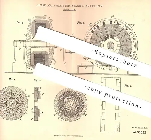 original Patent - Pierre Louis Marie Nieuwland , Antwerpen , 1895 , Drehstrommotor | Drehstrom - Motor | Strom , Magnet