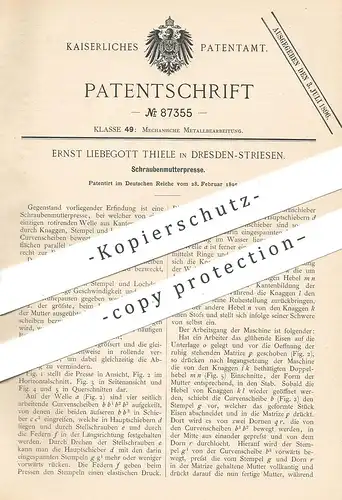 original Patent - Ernst Liebegott Thiele , Dresden / Striesen , 1895 , Schraubenmutterpresse | Schraubenmutter - Presse