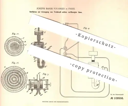 original Patent - Joseph Barbe Fournier , Paris , Frankreich , 1898 , Erzeugung von Treibkraft durch verflüssigte Gase