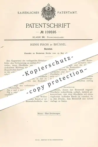 original Patent - Henri Piron , Brüssel , 1899 , Roststab | Rost , Ofenrost , Ofen , Ofenbauer , Feuerung | Brennstoff